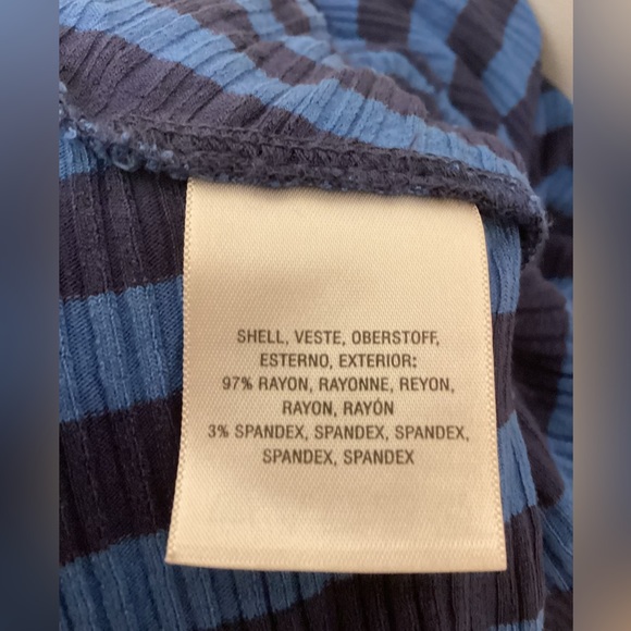 Anthropologie Maeve Only My Striped Dress Maxi Stretch Rib V Neck Fit Flare Blue - Picture 8 of 9